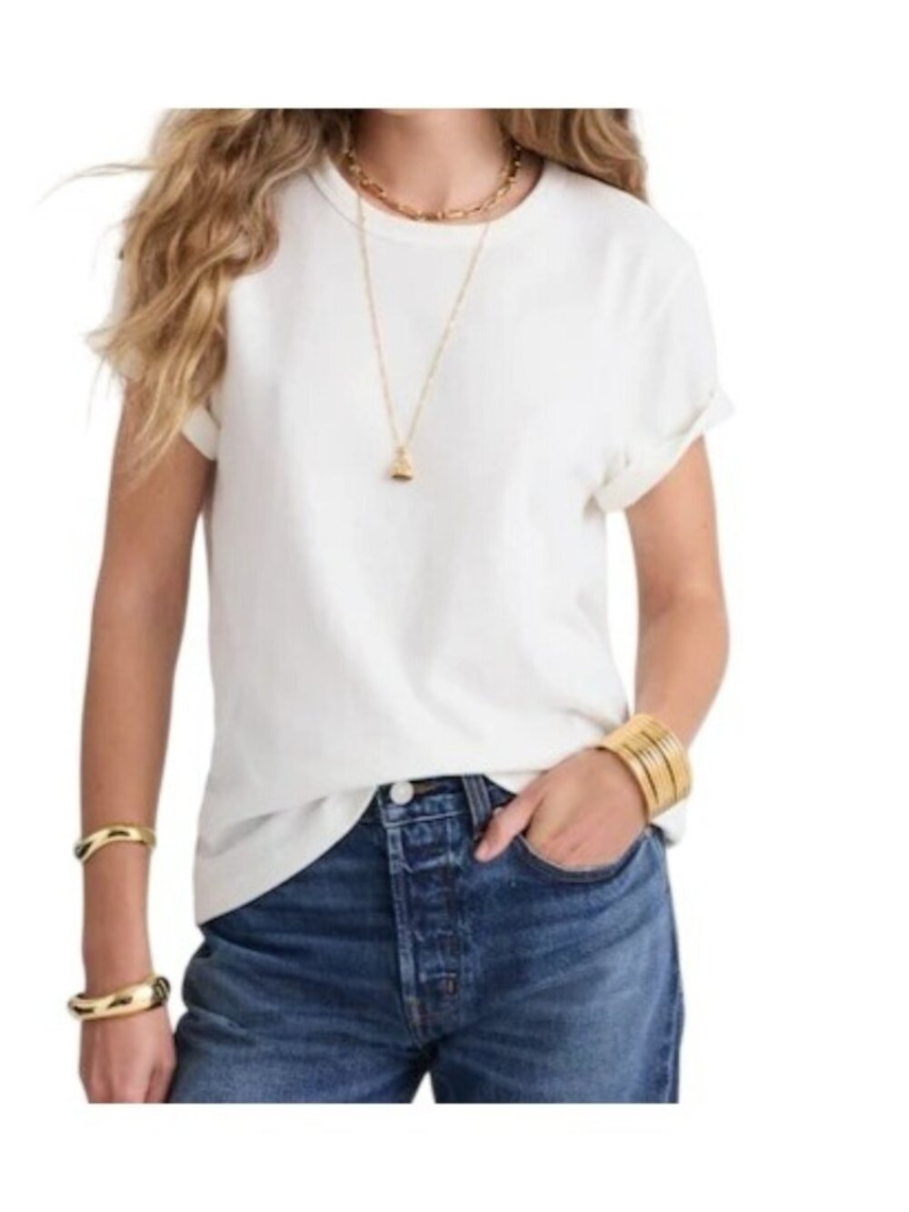 Madewell The Dakota Perfect Crew Neck Tee~Size M~White Cotton Jersey NWT L1 16
